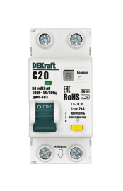 Автомат дифференциального тока ДИФ-103 ДИФ-103, 1+N полюс, 16А, C, 6 кА,  тип - AC, 30 мА, 16311DEK, Dekraft - PULSAL.RU