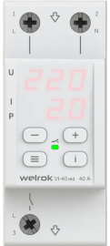 Реле напряжения с контролем тока 1P+N Relay welrok, 1НО, 40А, 220В AC, VI-40 red, Welrok - PULSAL.RU