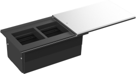 Встраиваемый розеточный блок со сдвижной крышкой (крышка сдвигается вдоль)
Лючки DDSB,  для столов и мебели,  2 поста,  4 модуля,   цвет - серебро,  металл,  DDSB4SCAC,  Donel
 - PULSAL.RU