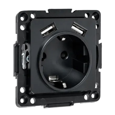 Розетка USB type-A с электрической розеткой
Стокгольм,  USB type-A 5V,  Электр. с USB,  двойная,   цвет - черный,  пластмасса,  EZR16-2USB-typeA,  EKF
 - PULSAL.RU