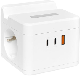 Удлинитель "Куб" - 2 розетки, USB-А + 2х USB Type C с быстрой зарядкой (с подставкой и ночником),   длинна провода - 1,3 мм.,  USB зарядка,   цвет -  белый,  UBA-CUB-2-FC,  EKF - PULSAL.RU