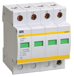 Ограничитель перенапряжения (УЗИП / OVR) ОПС1-D KARAT, 4 полюса, Класс 3, 5 кА, 10 кА, MOP20-4-D, IEK - PULSAL.RU