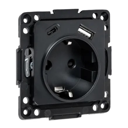 Розетка USB type-A+C с электрической розеткой
Стокгольм,  USB type-C 5V,  USB type-A 5V,  Электр. с USB,  двойная,   цвет - черный,  пластмасса,  EZR16-2USB-typeA-typeC,  EKF
 - PULSAL.RU