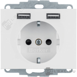 Розетка USB A+A, 2.4А с электрической розеткой
K.1,  USB type-A 5V,  Электр. с USB,  двойная,   цвет - белый глянцевый,  пластмасса,  48037009,  4803 70 09,  Berker
 - PULSAL.RU
