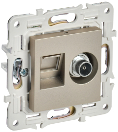 Розетка одиночная TV+RJ45
Skandy,  телевизионная (TV),  одинарная,   цвет - шампань,  пластмасса,  SK-AK20-2-K37,  IEK
 - PULSAL.RU
