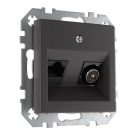 Розетка одиночная TV+RJ45
Epsilon,  Retro Liregus,  телевизионная (TV),  одинарная,   цвет - черно-коричневый матовый,  пластмасса,  ITVKL-1-01.R/ON59,  LIREGUS
 - PULSAL.RU