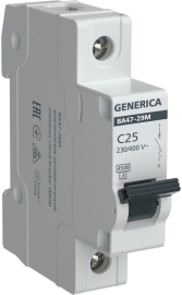 Автоматический выключатель ВА47-29 Generica, 1 полюс, 25А, C, 4,5 кА, MVA21-1-025-C-G, IEK - PULSAL.RU