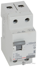 Выключатель дифференциального тока (УЗО) RX³, 2 полюса, 25А,  тип - AC, 100 мА402028, Legrand - PULSAL.RU