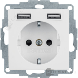 Розетка USB A+A, 2.4А с электрической розеткой
Q.1,  Q.3,  Q.7,  USB type-A 5V,  Электр. с USB,  двойная,   цвет - белый бархат,  пластмасса,  48036089,  4803 60 89,  Berker
 - PULSAL.RU