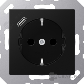 Розетка USB C с электрической розеткой
A VIVA,  A creation,  A 550,  A flow,  USB type-C 5V,  Электр. с USB,  одинарная,   цвет - черный матовый,  пластмасса,  A1520-18CSWM,  A 1520-18 C SWM,  JUNG
 - PULSAL.RU