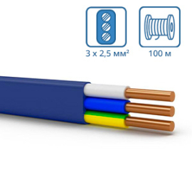Кабель плоский ВВГ-Пнг(А)-LSLTx 3х2,5 (бухта 100м) Кабель плоский ВВГ-Пнг(А)-LSLTx 3х2,5 (бухта 100м)