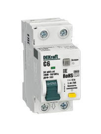 Автомат дифференциального тока ДИФ-103 ДИФ-103, 1+N полюс, 6А, C, 6 кА,  тип - AC, 30 мА, 16309DEK, Dekraft - PULSAL.RU